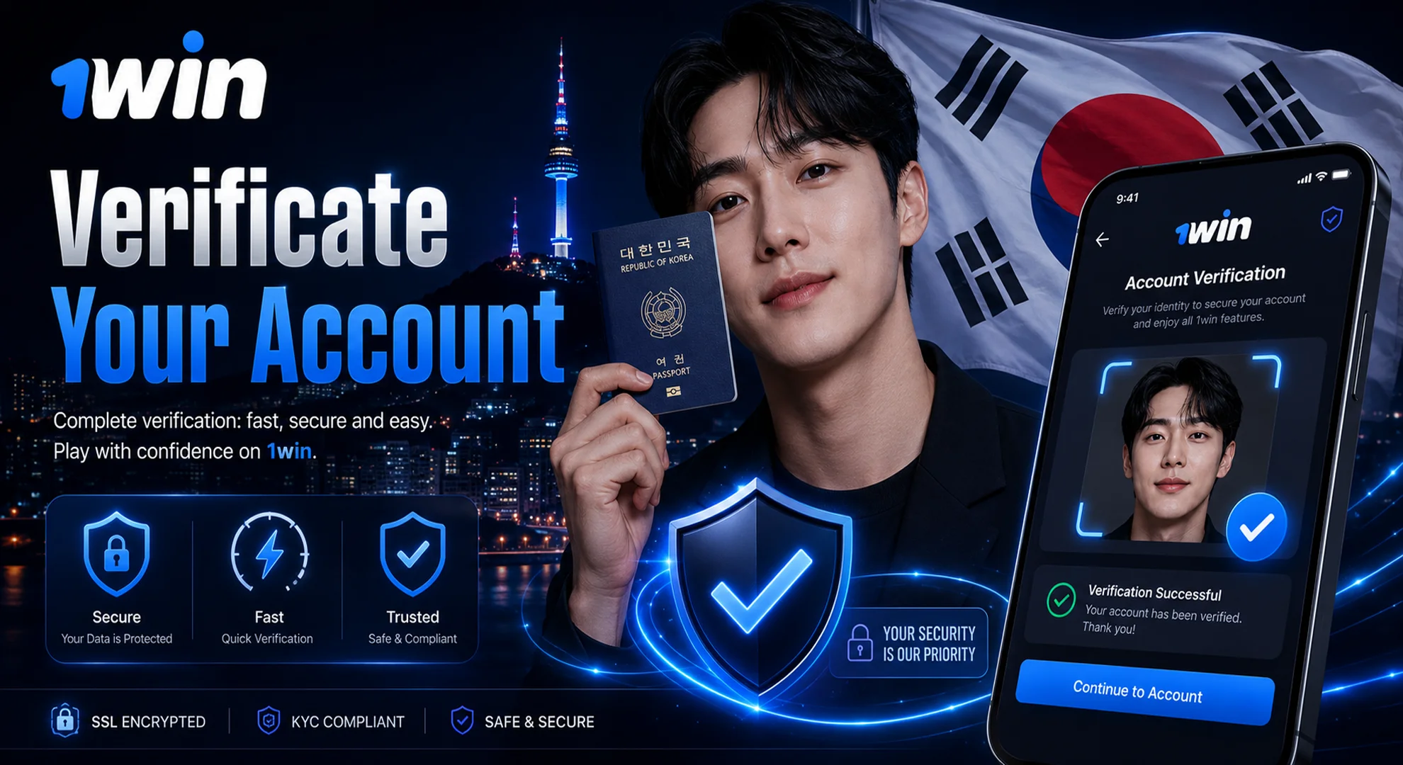 1win account verification for korean players
